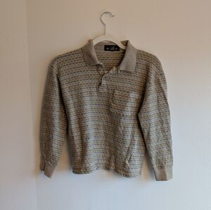 Beige 100% Wool Patterned Polo Shirt